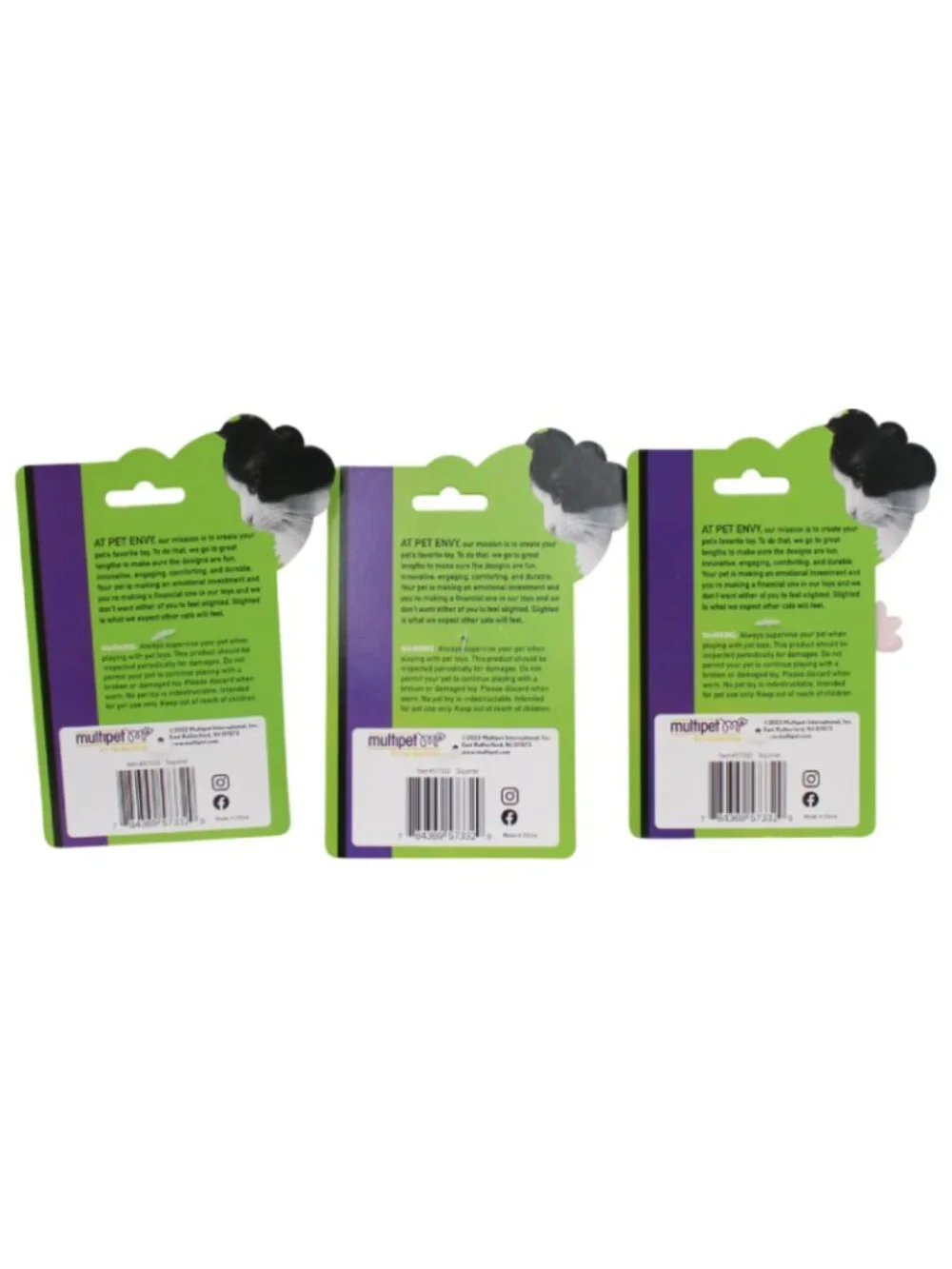 Multipet Pet Envy Squirrel Catnip Cat Toy | Plush Cat Toy - Blue, Green and Pink